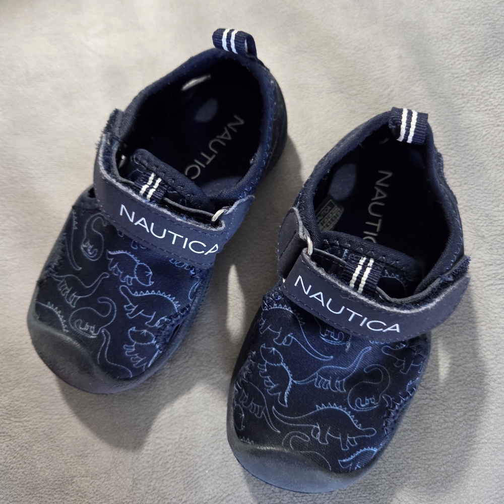 NAUTICA Baby Boys Water Shoes Navy White Dinosaur Print Velcro Close Size 6